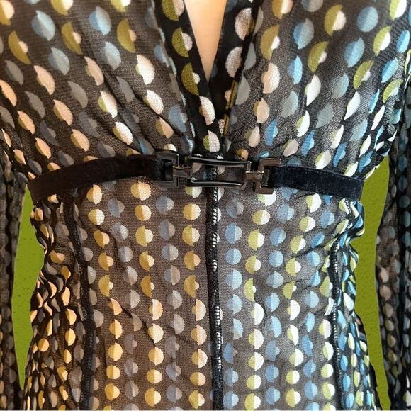 90s vintage Mexx mesh collared shirt deep v neck buckle  detail - Picture 4 of 10